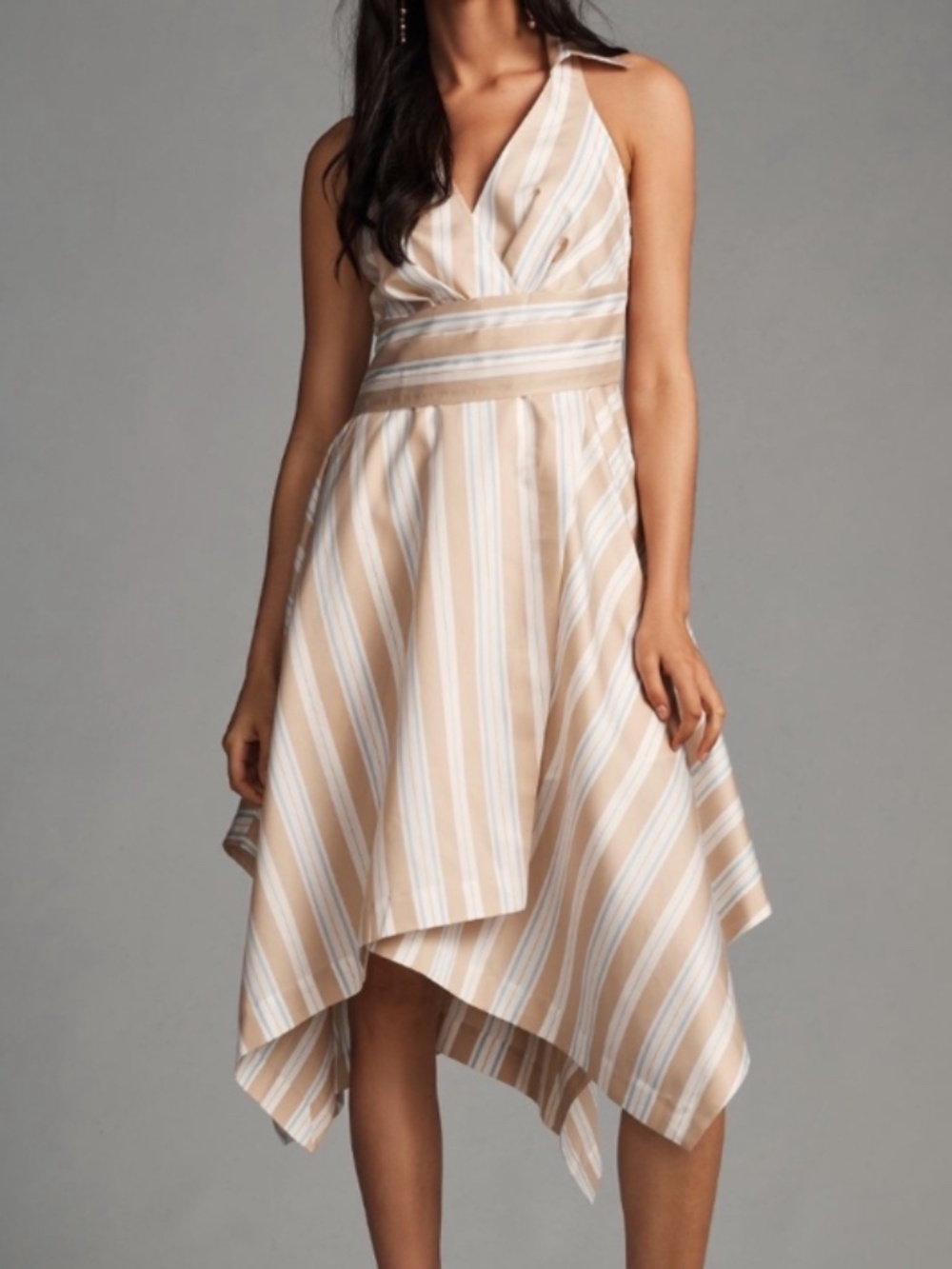 Anthropologie Maeve Striped Asymmetrical Wrap Halter Shirt Dress Size 10 New